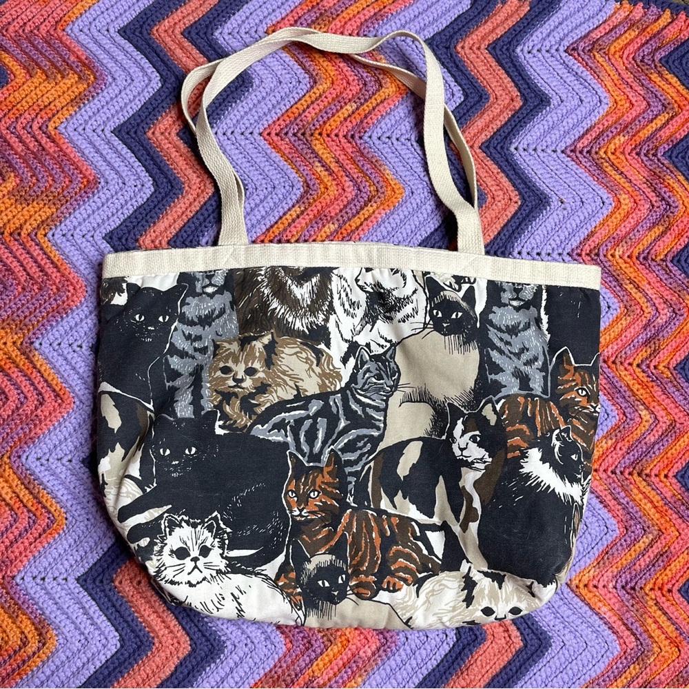 Vintage 90s all over cat print tote bag